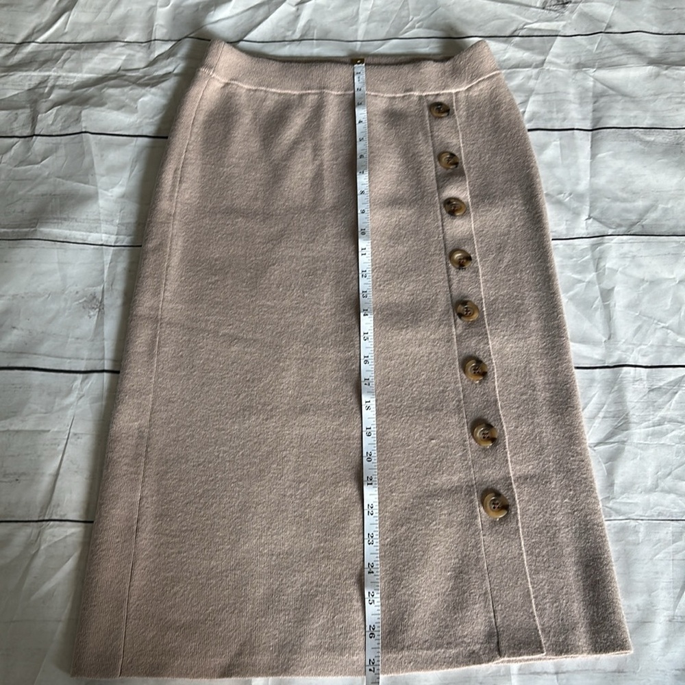 Ann Taylor Beige Midi Skirt with Side Button Detail
